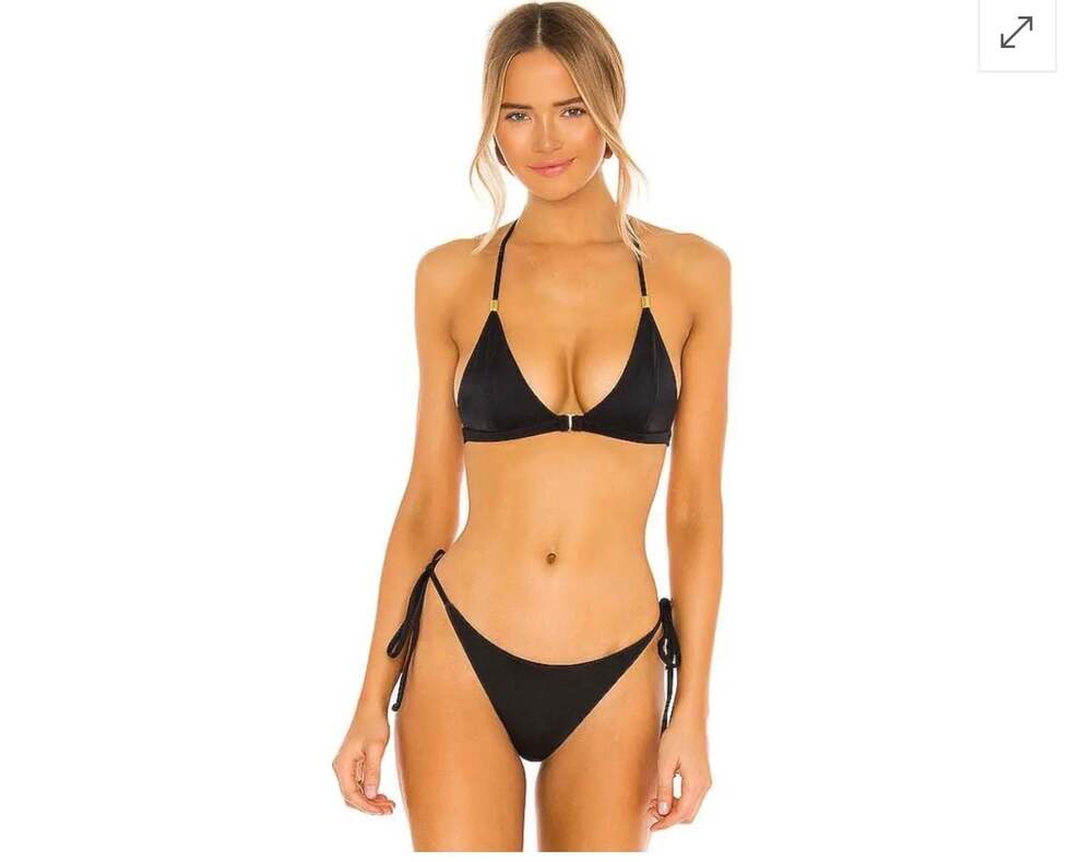 Joues De Sable Taylor Racerback Front Hook Bikini Swim Top Black Gold accents Sz